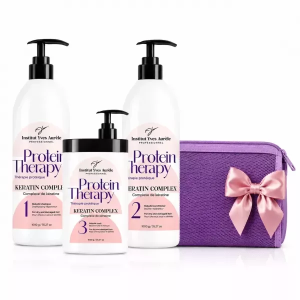 Dreifach starke Proteintherapie für das Haar: Shampoo (1000 g), Conditioner (1000 g) und Maske (1000 g) + Geschenk