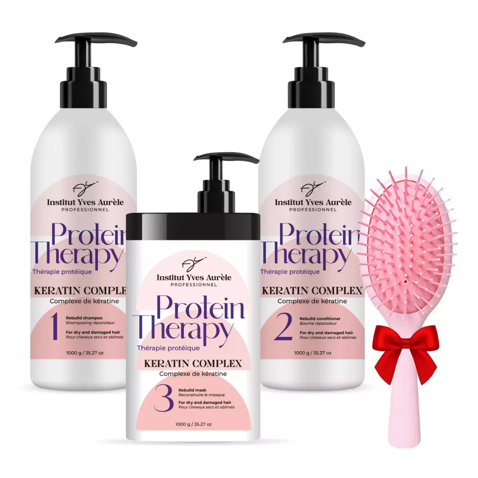 Kit de thérapie protéinée MAX: shampooing (1000 g), après-shampooing (1000 g) et masque (1000 g) + CADEAU (Brosse à cheveux)! Kit de thérapie protéinée MAX: shampooing (1000 g), après-shampooing (1000 g) et masque (1000 g) + CADEAU (Brosse à cheveux)!